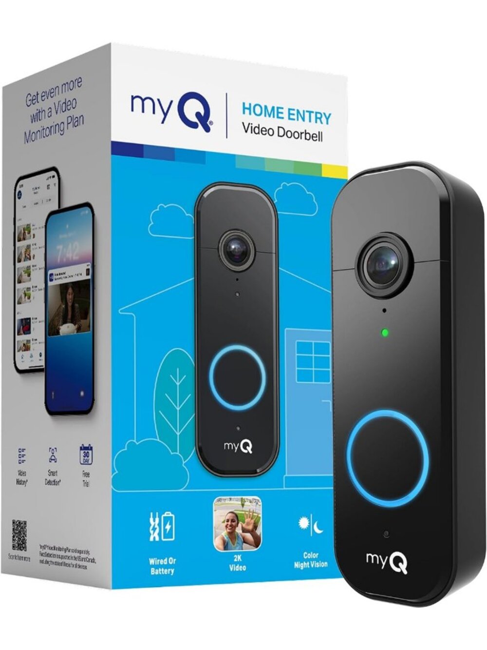 2K Video Doorbell with Color Night Vision, 2-Way Talk, Motion Detection & Alerts